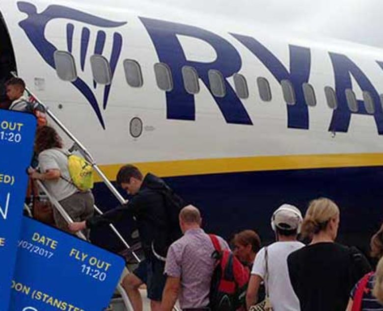 Customers boarding a Ryanair flight at Jerez Airport in Spain