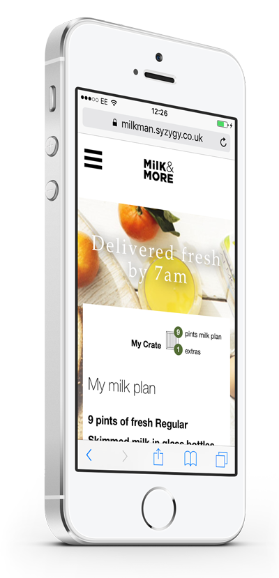 Milk & More mock up in an iPhone